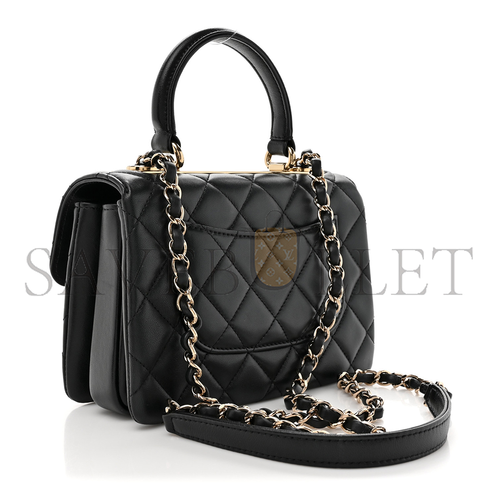 CHANEL MASTER LAMBSKIN QUILTED MINI TRENDY CC DUAL HANDLE FLAP BAG BLACK (20*14*6cm) 